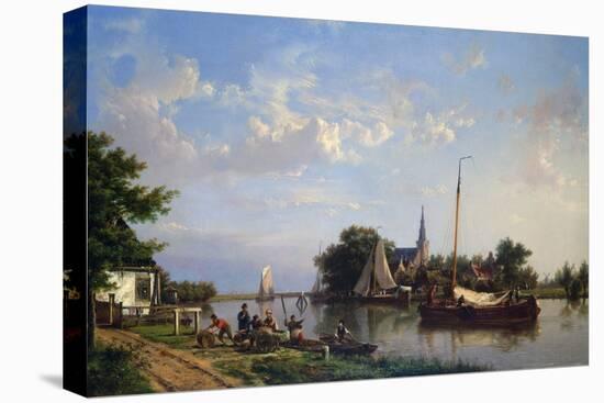 Barges on a Canal in Summer-Hermanus Koekkoek-Stretched Canvas