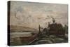 Barges on a River, C.1865 (Oil on Canvas)-Charles Francois Daubigny-Stretched Canvas