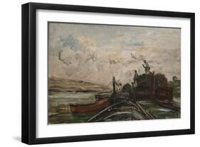 Barges on a River, C.1865 (Oil on Canvas)-Charles Francois Daubigny-Framed Giclee Print