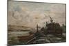 Barges on a River, C.1865 (Oil on Canvas)-Charles Francois Daubigny-Mounted Giclee Print