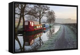 Barges on Monmouthshire and Brecon Canal in Frost-Stuart Black-Framed Stretched Canvas