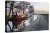 Barges on Monmouthshire and Brecon Canal in Frost-Stuart Black-Stretched Canvas