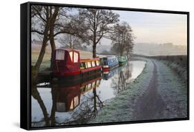 Barges on Monmouthshire and Brecon Canal in Frost-Stuart Black-Framed Stretched Canvas