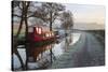 Barges on Monmouthshire and Brecon Canal in Frost-Stuart Black-Stretched Canvas