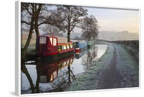 Barges on Monmouthshire and Brecon Canal in Frost-Stuart Black-Framed Photographic Print