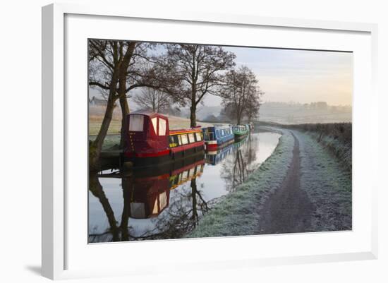 Barges on Monmouthshire and Brecon Canal in Frost-Stuart Black-Framed Photographic Print