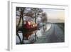 Barges on Monmouthshire and Brecon Canal in Frost-Stuart Black-Framed Photographic Print