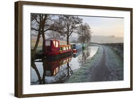 Barges on Monmouthshire and Brecon Canal in Frost-Stuart Black-Framed Photographic Print