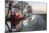 Barges on Monmouthshire and Brecon Canal in Frost-Stuart Black-Mounted Photographic Print