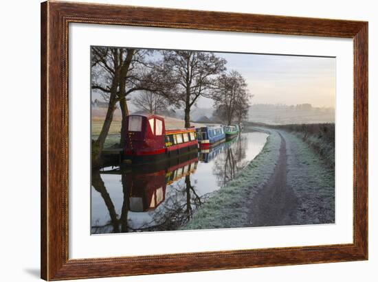 Barges on Monmouthshire and Brecon Canal in Frost-Stuart Black-Framed Photographic Print