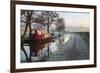 Barges on Monmouthshire and Brecon Canal in Frost-Stuart Black-Framed Photographic Print