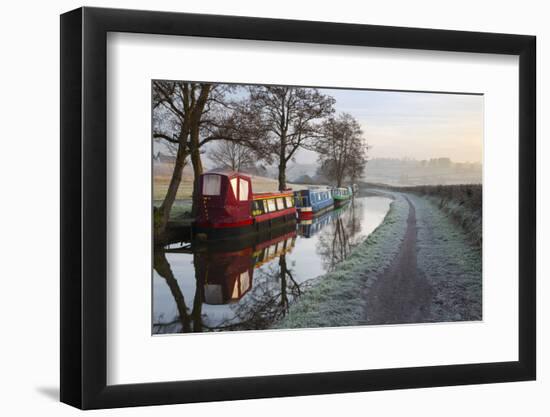 Barges on Monmouthshire and Brecon Canal in Frost-Stuart Black-Framed Photographic Print