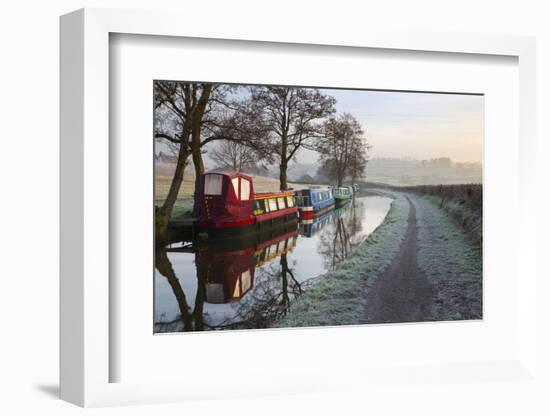 Barges on Monmouthshire and Brecon Canal in Frost-Stuart Black-Framed Photographic Print