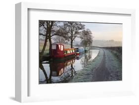 Barges on Monmouthshire and Brecon Canal in Frost-Stuart Black-Framed Photographic Print