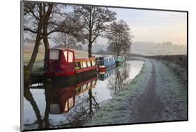 Barges on Monmouthshire and Brecon Canal in Frost-Stuart Black-Mounted Photographic Print