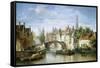 Barges on the Canal in Bruges-Pierre Justin Ouvrie-Framed Stretched Canvas