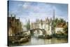 Barges on the Canal in Bruges-Pierre Justin Ouvrie-Stretched Canvas