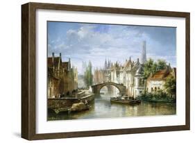 Barges on the Canal in Bruges-Pierre Justin Ouvrie-Framed Giclee Print