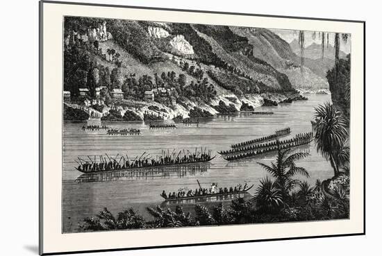 Barges on the Mekong River, Cambodia-null-Mounted Giclee Print