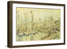 Barges on the Seine; Les Peniches Sur La Seine-Maximilien Luce-Framed Giclee Print