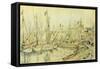 Barges on the Seine; Les Peniches Sur La Seine-Maximilien Luce-Framed Stretched Canvas