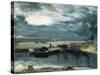 Barges on the Stour, with Dedham Church in the Distance, 1811-John Constable-Stretched Canvas