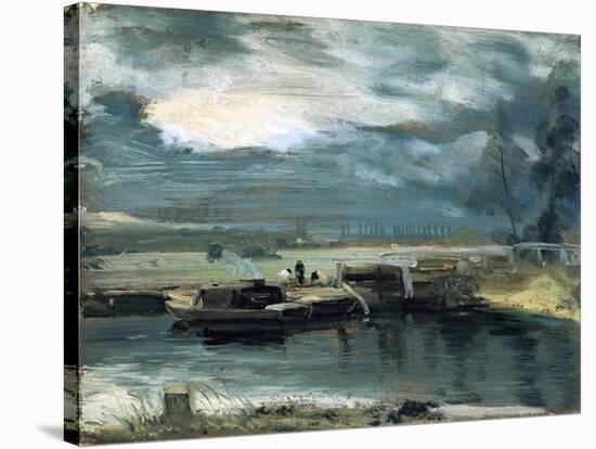 Barges on the Stour, with Dedham Church in the Distance, 1811-John Constable-Stretched Canvas