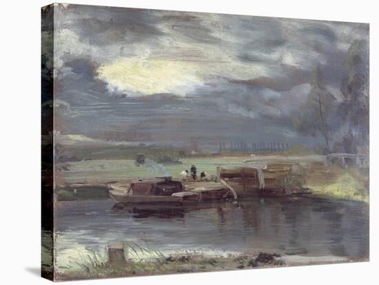 Barges on the Stour with Dedham Church in the Distance, 1811-John Constable-Stretched Canvas