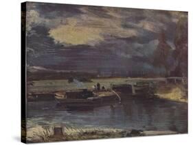 'Barges on the Stour, with Dedham Church in the distance', c1811-John Constable-Stretched Canvas