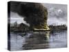 Barges Set Afire during the Homestead Strike at Carnegie Steel, c.1892-null-Stretched Canvas