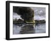 Barges Set Afire during the Homestead Strike at Carnegie Steel, c.1892-null-Framed Giclee Print