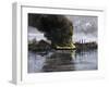 Barges Set Afire during the Homestead Strike at Carnegie Steel, c.1892-null-Framed Giclee Print