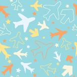 Kids pattern background with color planes, arrows and stars-barkarola-Mounted Art Print