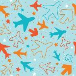 Kids pattern background with color planes, arrows and stars-barkarola-Art Print