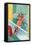 Barking Puppy Sponge Bath-Mildred Plew Merryman-Framed Stretched Canvas