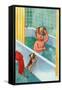 Barking Puppy Sponge Bath-Mildred Plew Merryman-Framed Stretched Canvas