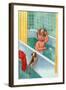 Barking Puppy Sponge Bath-Mildred Plew Merryman-Framed Art Print