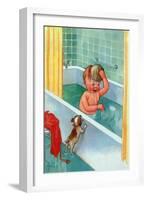 Barking Puppy Sponge Bath-Mildred Plew Merryman-Framed Art Print