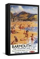 Barmouth, England - Beach Scene Mother and Kids British Rail Poster-Lantern Press-Framed Stretched Canvas