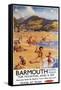 Barmouth, England - Beach Scene Mother and Kids British Rail Poster-Lantern Press-Framed Stretched Canvas