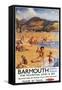 Barmouth, England - Beach Scene Mother and Kids British Rail Poster-Lantern Press-Framed Stretched Canvas