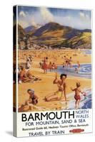 Barmouth, England - Beach Scene Mother and Kids British Rail Poster-Lantern Press-Stretched Canvas