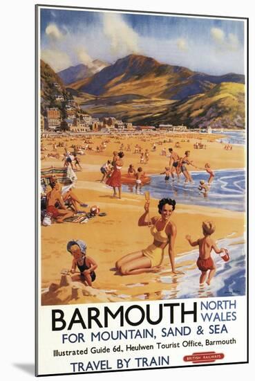 Barmouth, England - Beach Scene Mother and Kids British Rail Poster-Lantern Press-Mounted Art Print