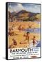 Barmouth, England - Beach Scene Mother and Kids British Rail Poster-Lantern Press-Framed Stretched Canvas