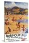 Barmouth, England - Beach Scene Mother and Kids British Rail Poster-Lantern Press-Stretched Canvas