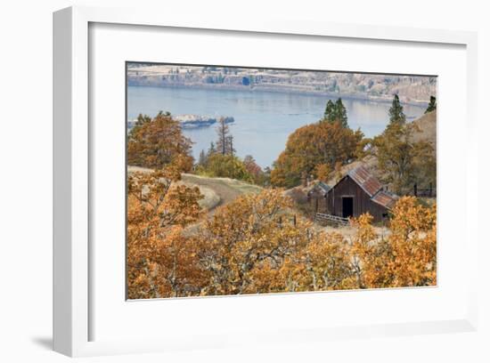 Barn And Columbia River-Donald Paulson-Framed Giclee Print