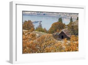 Barn And Columbia River-Donald Paulson-Framed Giclee Print