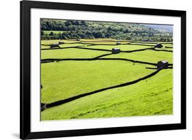 Barn and Dry Stone Walls in Meadows at Gunnerside-Mark Sunderland-Framed Photographic Print