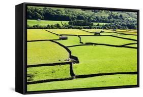 Barn and Dry Stone Walls in Meadows at Gunnerside-Mark Sunderland-Framed Stretched Canvas