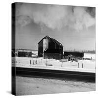 Barn and Farm Buildings in Snow, as Seen from Train Window-Walker Evans-Stretched Canvas